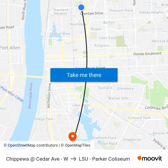 Chippewa @ Cedar Ave - W to LSU - Parker Coliseum map