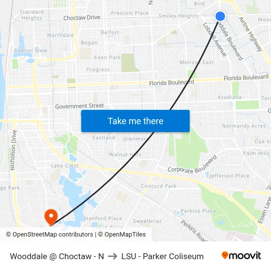 Wooddale @ Choctaw - N to LSU - Parker Coliseum map