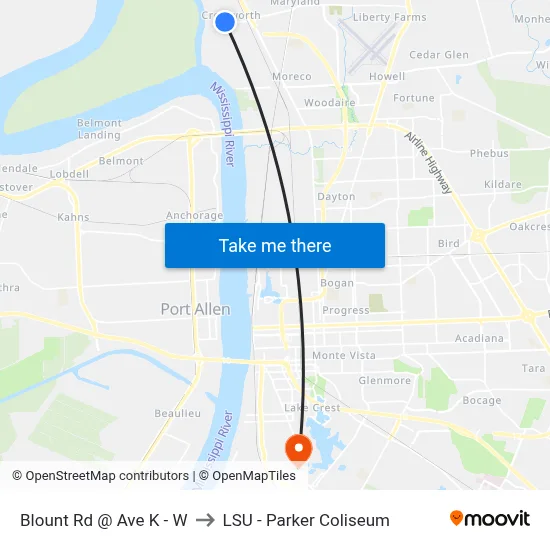 Blount Rd @ Ave K - W to LSU - Parker Coliseum map