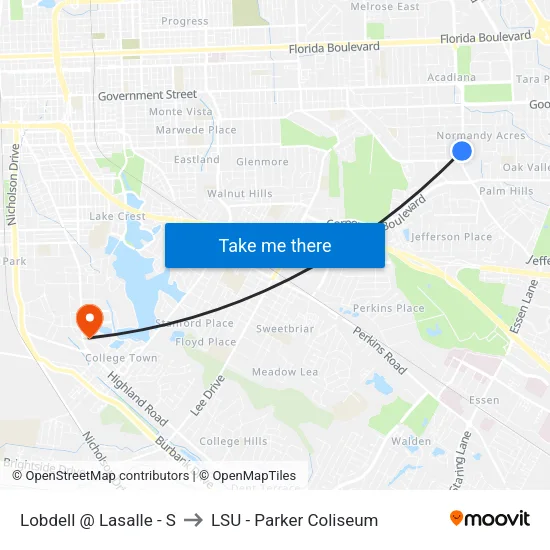 Lobdell @ Lasalle - S to LSU - Parker Coliseum map