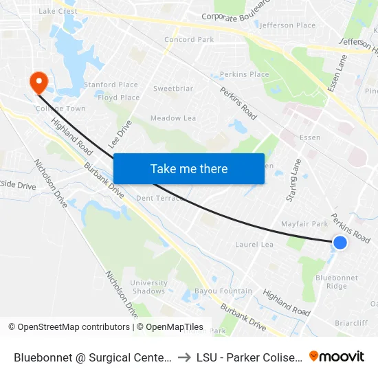 Bluebonnet @ Surgical Center - S to LSU - Parker Coliseum map