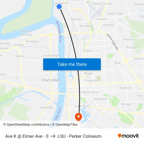 Ave K @ Elmer Ave - S to LSU - Parker Coliseum map