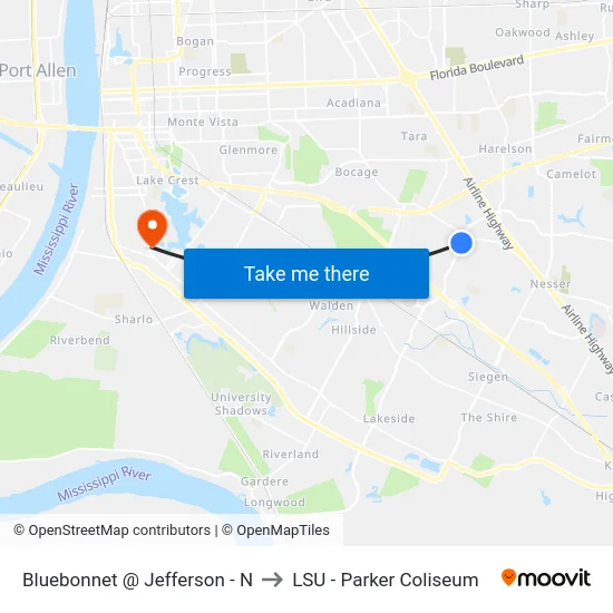 Bluebonnet @ Jefferson - N to LSU - Parker Coliseum map