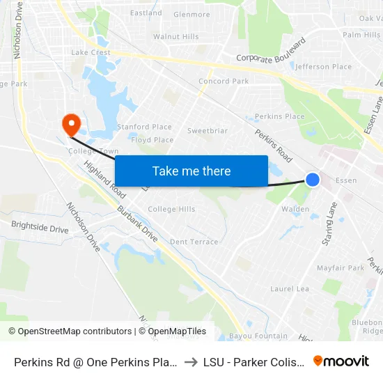 Perkins Rd @ One Perkins Place - E to LSU - Parker Coliseum map