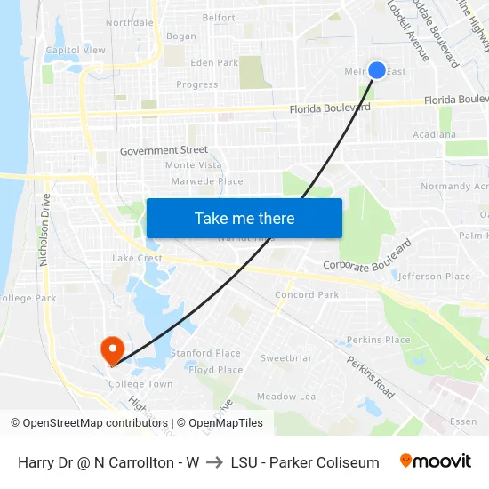 Harry Dr @ N Carrollton - W to LSU - Parker Coliseum map