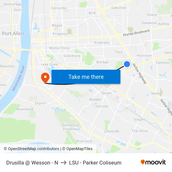 Drusilla @ Wesson - N to LSU - Parker Coliseum map