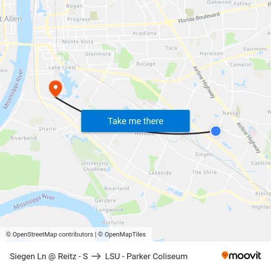 Siegen Ln @ Reitz - S to LSU - Parker Coliseum map