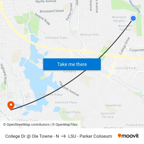 College Dr @ Ole Towne - N to LSU - Parker Coliseum map