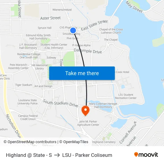 Highland @ State - S to LSU - Parker Coliseum map