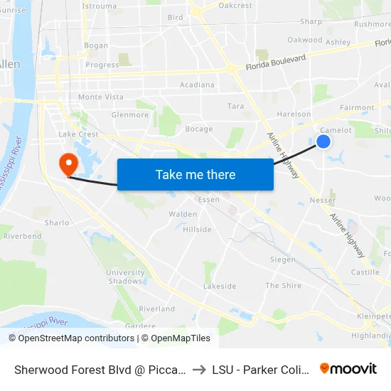 Sherwood Forest Blvd @ Piccadilly - S to LSU - Parker Coliseum map