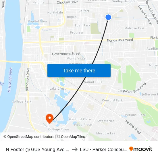 N Foster @ GUS Young Ave - S to LSU - Parker Coliseum map