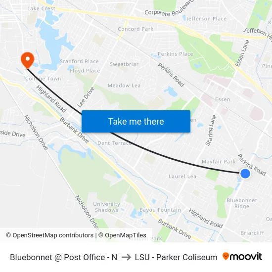 Bluebonnet @ Post Office - N to LSU - Parker Coliseum map