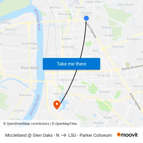 Mcclelland @ Glen Oaks - N to LSU - Parker Coliseum map