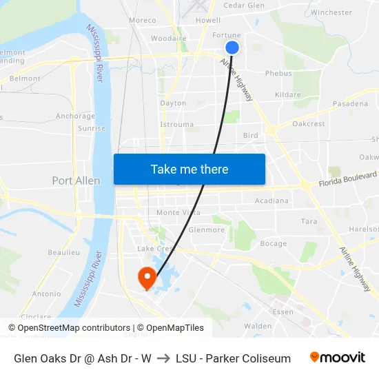 Glen Oaks Dr @ Ash Dr - W to LSU - Parker Coliseum map