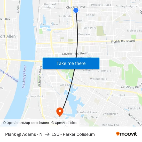 Plank @ Adams - N to LSU - Parker Coliseum map