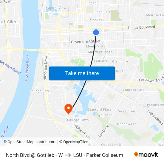 North Blvd @ Gottlieb - W to LSU - Parker Coliseum map