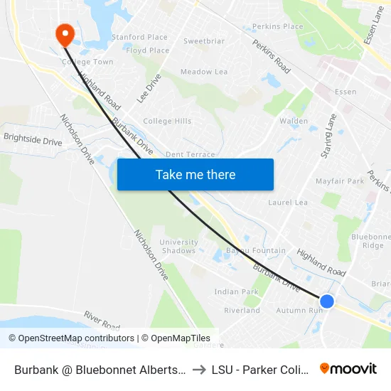 Burbank @ Bluebonnet Albertsons - S to LSU - Parker Coliseum map