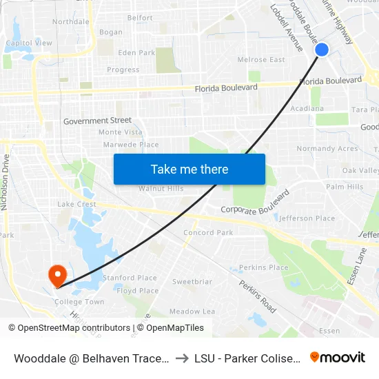 Wooddale @ Belhaven Trace - S to LSU - Parker Coliseum map