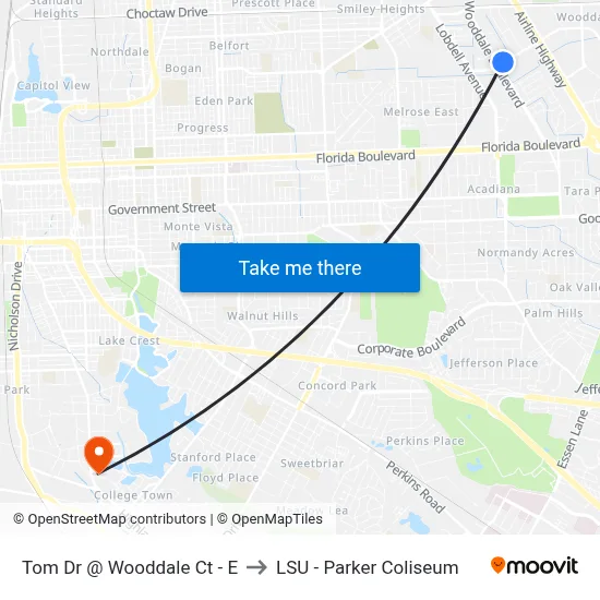 Tom Dr @ Wooddale Ct - E to LSU - Parker Coliseum map