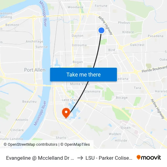 Evangeline @ Mcclelland Dr - W to LSU - Parker Coliseum map
