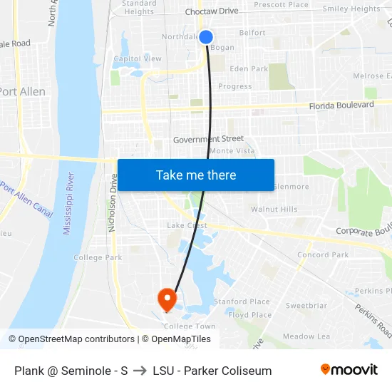 Plank @ Seminole - S to LSU - Parker Coliseum map