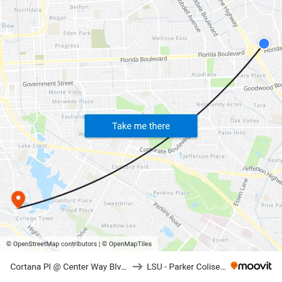 Cortana Pl @ Center Way Blvd - E to LSU - Parker Coliseum map