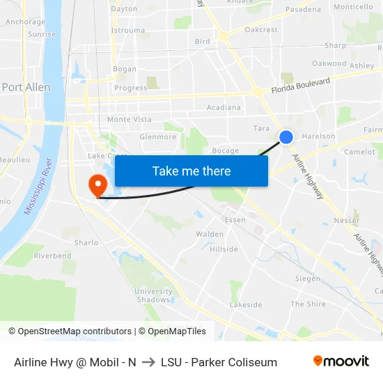 Airline Hwy @ Mobil - N to LSU - Parker Coliseum map