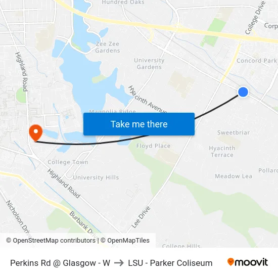 Perkins Rd @ Glasgow - W to LSU - Parker Coliseum map