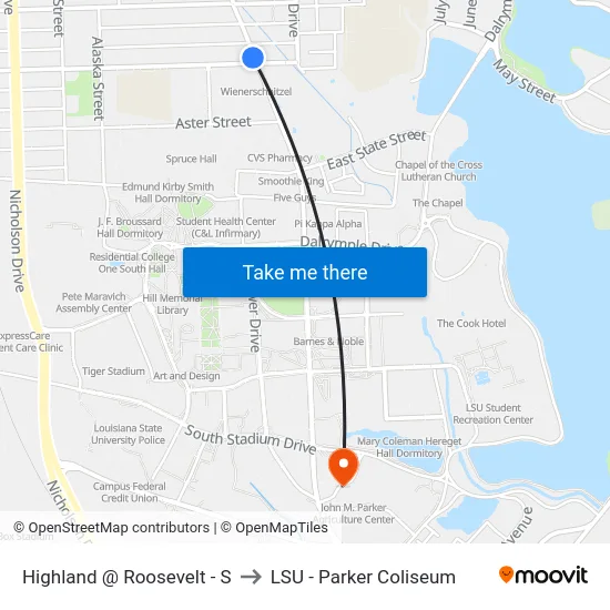 Highland @ Roosevelt - S to LSU - Parker Coliseum map