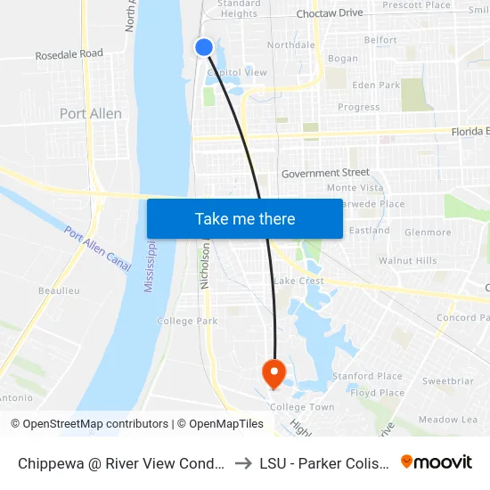 Chippewa @ River View Condos - S to LSU - Parker Coliseum map