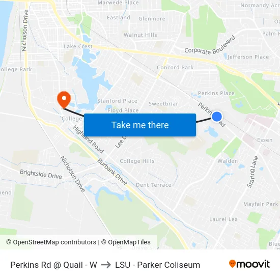 Perkins Rd @ Quail - W to LSU - Parker Coliseum map