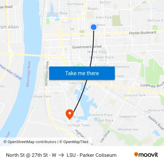 North St @ 27th St - W to LSU - Parker Coliseum map