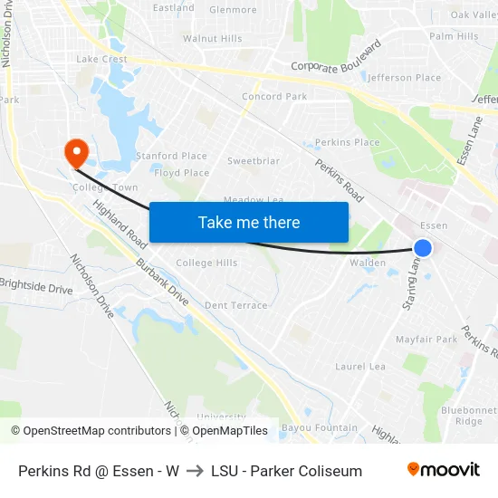 Perkins Rd @ Essen - W to LSU - Parker Coliseum map