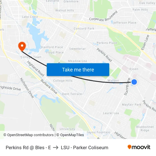 Perkins Rd @ Bles - E to LSU - Parker Coliseum map