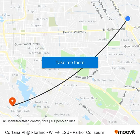 Cortana Pl @ Florline - W to LSU - Parker Coliseum map