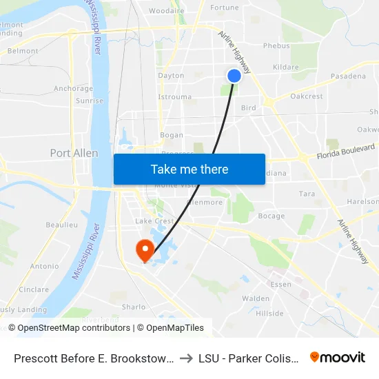 Prescott Before E. Brookstown - E to LSU - Parker Coliseum map