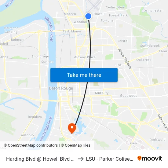 Harding Blvd @ Howell Blvd - W to LSU - Parker Coliseum map