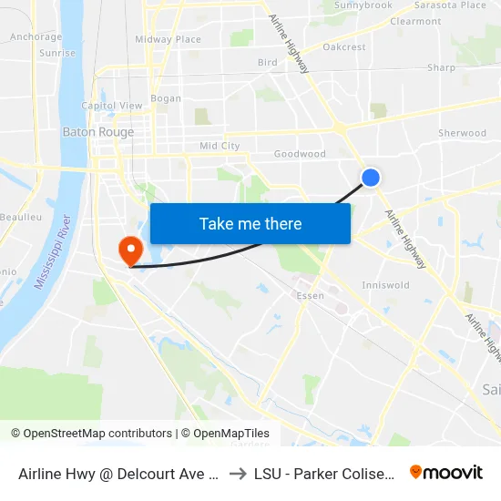Airline Hwy @ Delcourt Ave - N to LSU - Parker Coliseum map