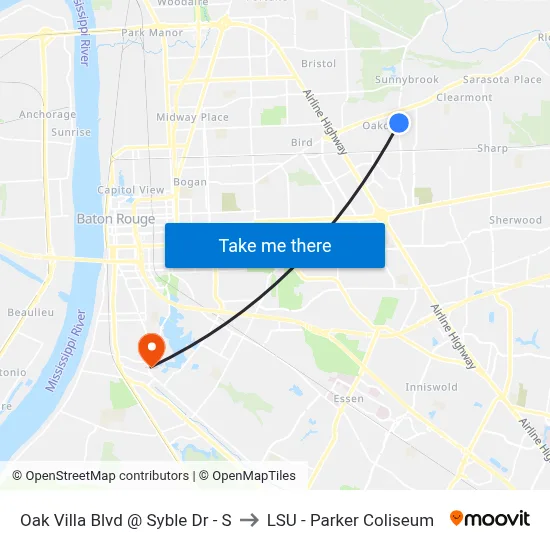 Oak Villa Blvd @ Syble Dr - S to LSU - Parker Coliseum map