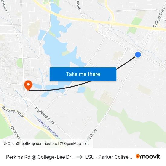 Perkins Rd @ College/Lee Dr - E to LSU - Parker Coliseum map