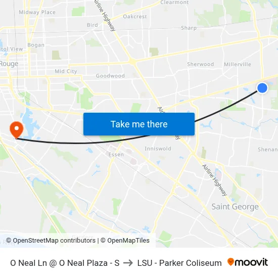 O Neal Ln @ O Neal Plaza - S to LSU - Parker Coliseum map