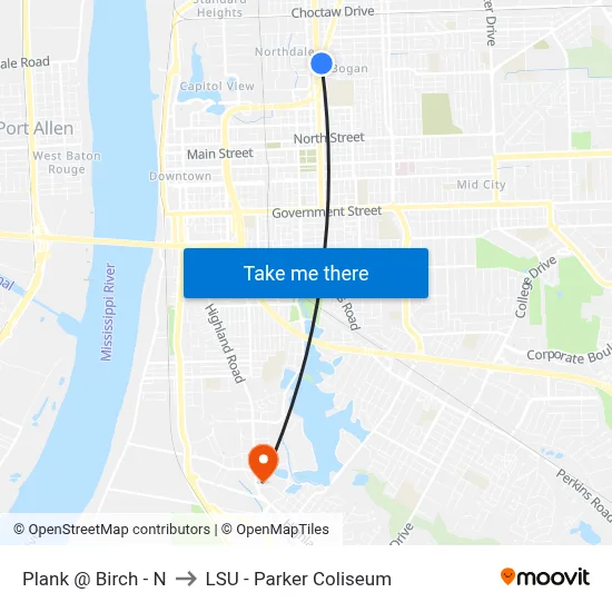 Plank @ Birch - N to LSU - Parker Coliseum map