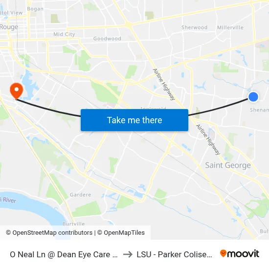 O Neal Ln @ Dean Eye Care - N to LSU - Parker Coliseum map