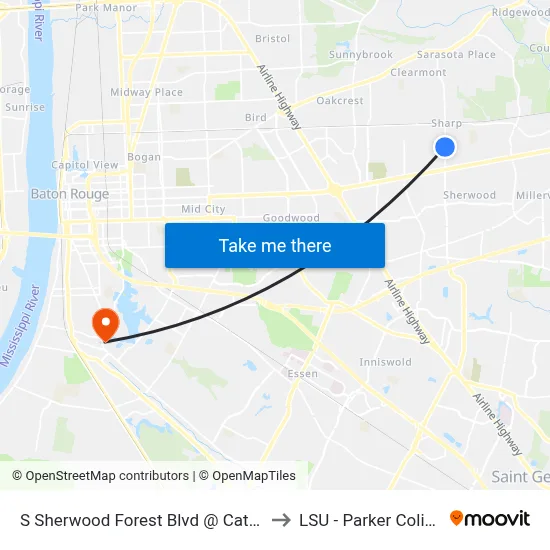 S Sherwood Forest Blvd @ Catalpa - N to LSU - Parker Coliseum map