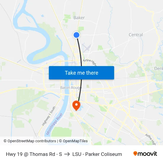 Hwy 19 @ Thomas Rd - S to LSU - Parker Coliseum map