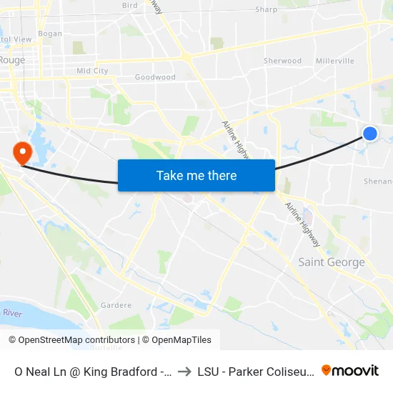 O Neal Ln @ King Bradford - S to LSU - Parker Coliseum map