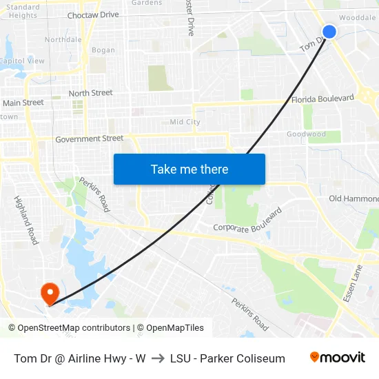 Tom Dr @ Airline Hwy - W to LSU - Parker Coliseum map