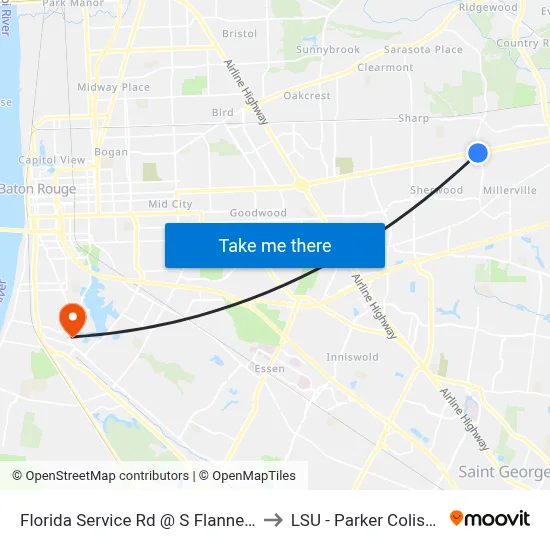 Florida Service Rd @ S Flannery - E to LSU - Parker Coliseum map