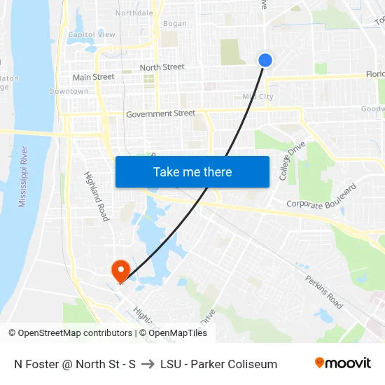 N Foster @ North St - S to LSU - Parker Coliseum map