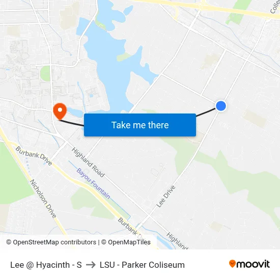 Lee @ Hyacinth - S to LSU - Parker Coliseum map